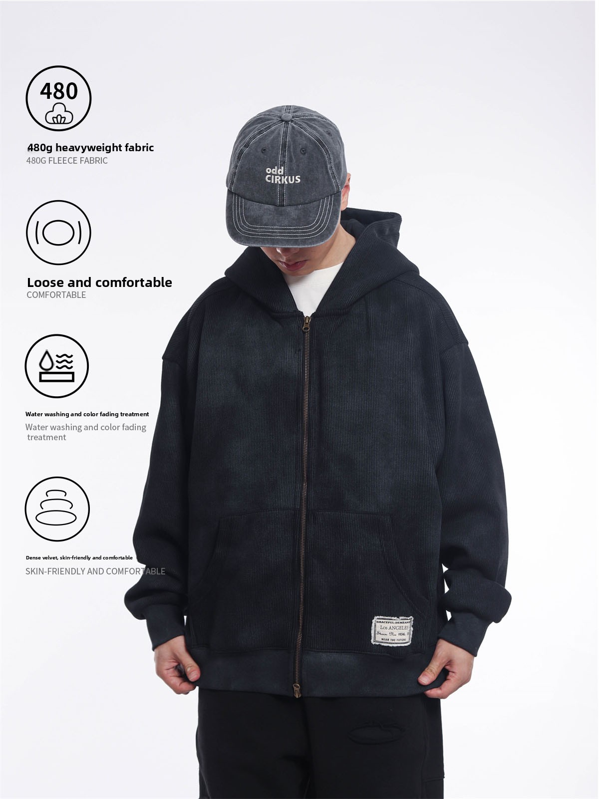 Streetwear Brand Japanese - レトロな和風ヘビーウェイト480gダブルジッパーフーディーメンズニュートラルストリートウェアトレンドブランドハイストリート風ジャケット