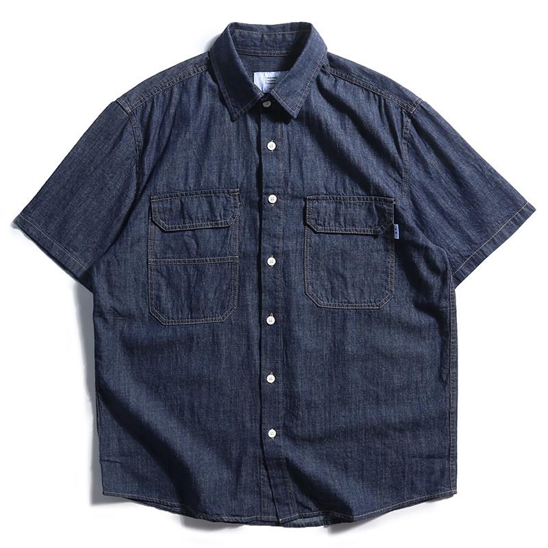 Streetwear Brand Japanese - レトロ和風ルーズフィットメンズデニムシャツ半袖トレンディブランド夏カジュアル半袖作業服ストリートウェア