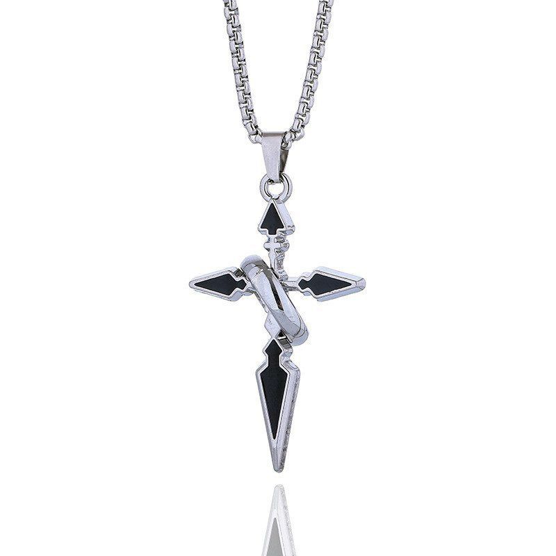 Streetwear Brand Jewelry - トレンディなブランドのクロスペンダントネックレス、リング付き、ミニマリストネックレス、ファッション、多用途、男性用、ストリートウェアアクセサリー、ウェアジュエリー