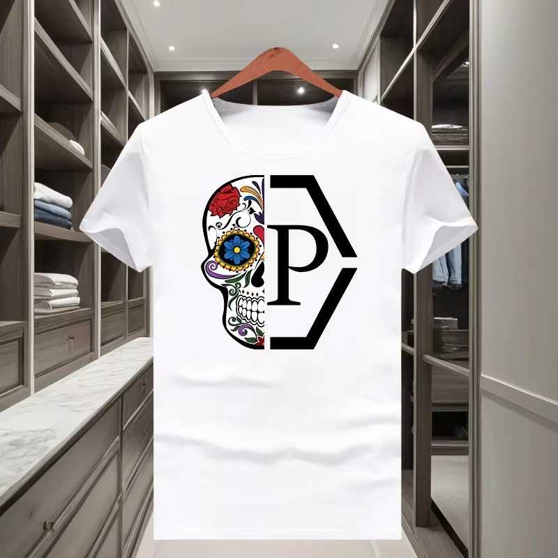 Streetwear Brand Flower - アートクラシックトレンディブランドハーフスカルフラワーTシャツ綿100%グラフィックTシャツ男性女性夏ストリートウェア