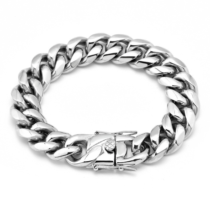 Streetwear Brand Jewelry - アペクセルブランド トレンドジュエリー ステンレススチールブレスレット キューバンリンクブレスレット メンズ ストリートウェアスタイル