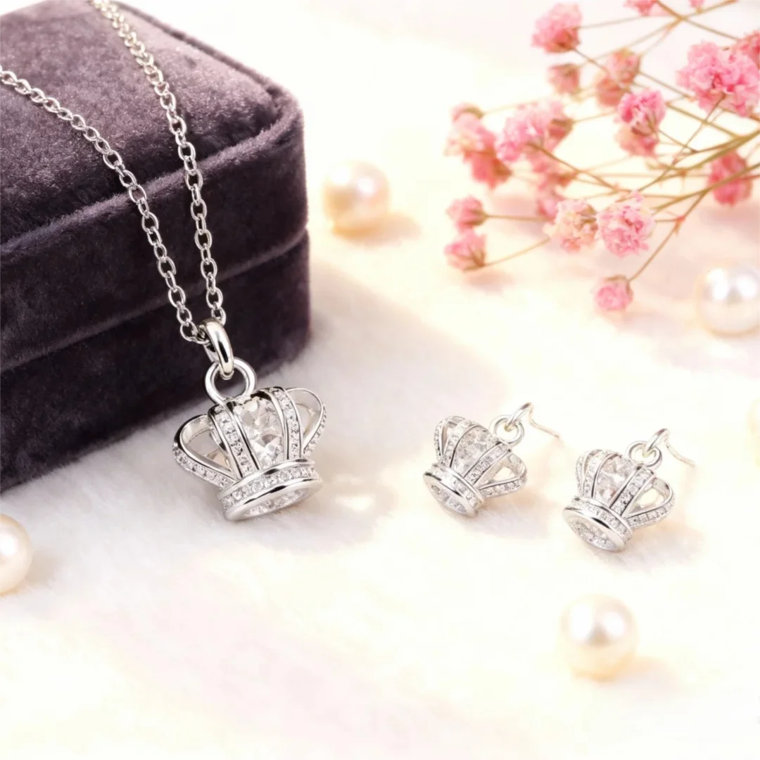 Streetwear Brand Jewelry - 人気ブランド 925 スターリングシルバーミニマリストクリスタルクラウンペンダントネックレスイヤリング女性のためのストリートジュエリーセットファッション