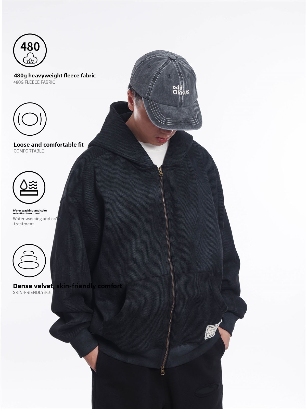 レトロな和風ヘビーウェイト480gダブルジッパーフーディーメ - Streetwear Brand Japanese のレビューと価格