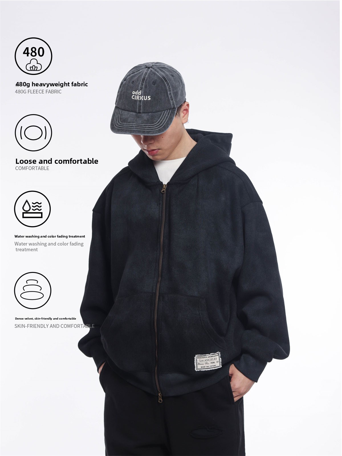 レトロな和風ヘビーウェイト480gダブルジッパーフーディーメ - Streetwear Brand Japanese のレビューと価格