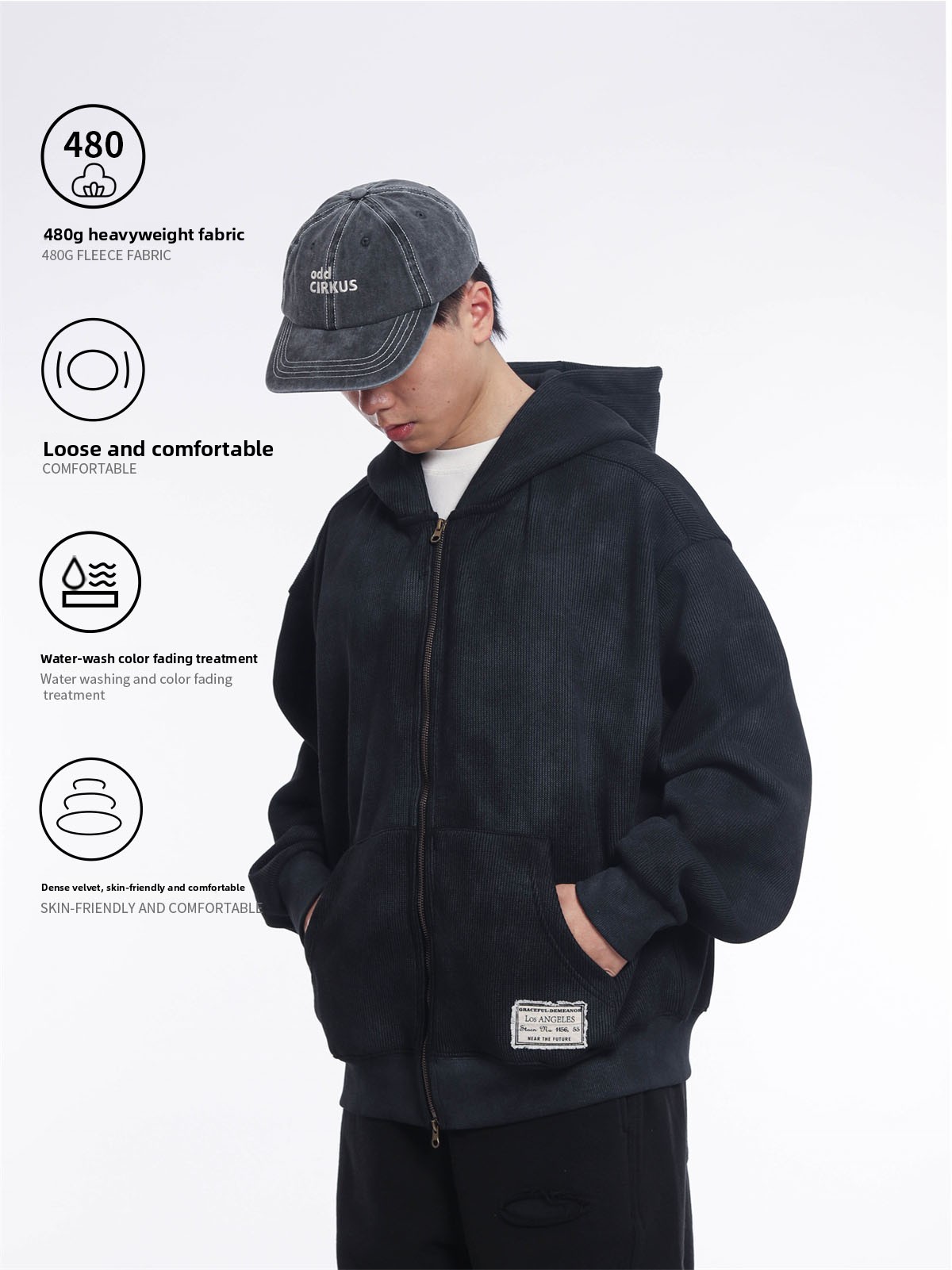レトロな和風ヘビーウェイト480gダブルジッパーフーディーメ - Streetwear Brand Japanese のレビューと価格