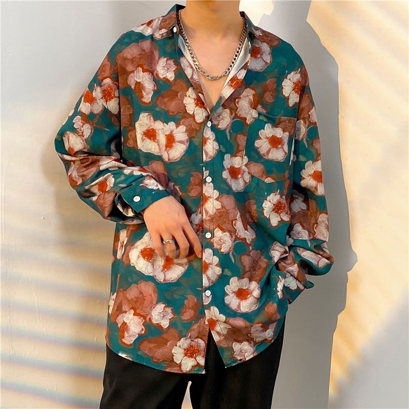 花柄のメンズ長袖Tシャツ,原宿風,大きくて用途の広いストリー - Streetwear Brand Flower のレビューと価格