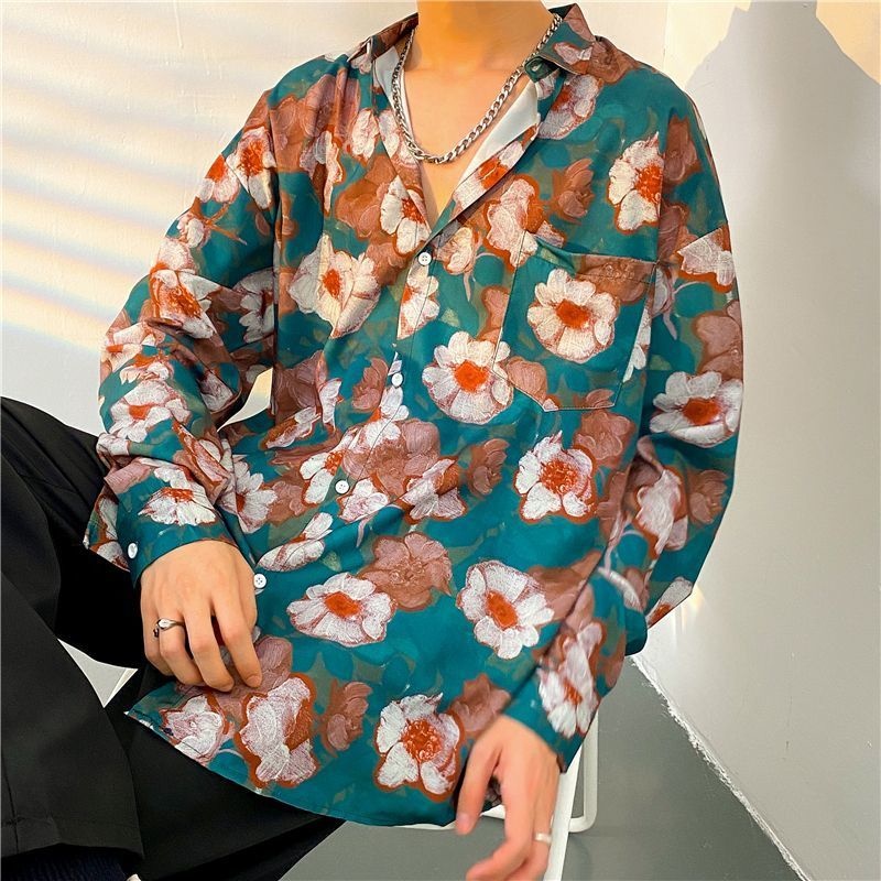 花柄のメンズ長袖Tシャツ,原宿風,大きくて用途の広いストリー - Streetwear Brand Flower のレビューと価格