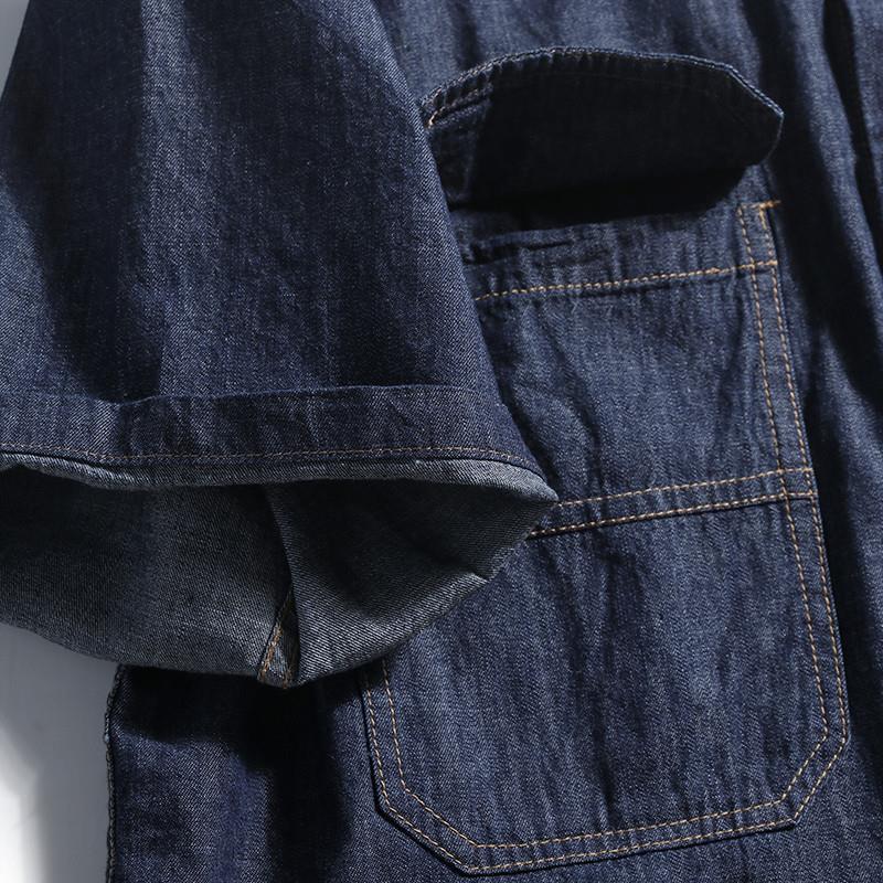 レトロ和風ルーズフィットメンズデニムシャツ半袖トレンディブラ - Streetwear Brand Japanese のレビューと価格