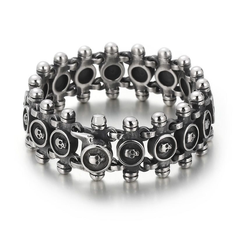 ​   新入荷 メンズ チタン製スカルブレスレット - ボー - Streetwear Brand Jewelry のレビューと価格