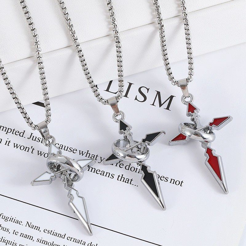 トレンディなブランドのクロスペンダントネックレス、リング付き - Streetwear Brand Jewelry のレビューと価格