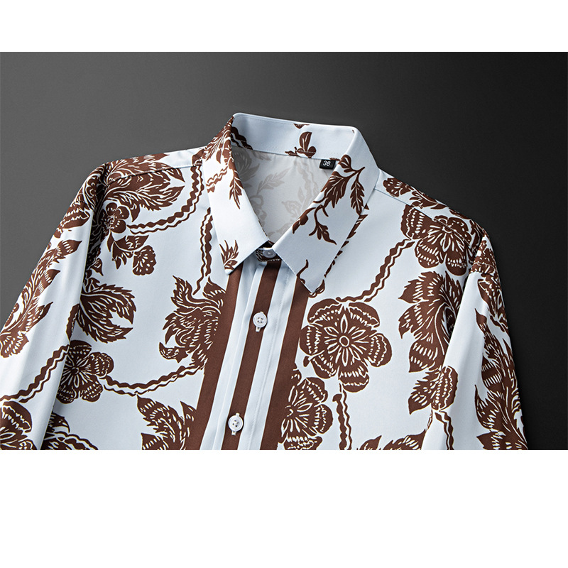ブランドフラワープリントメンズシャツレトロストライプ長袖シャ - Streetwear Brand Flower のレビューと価格