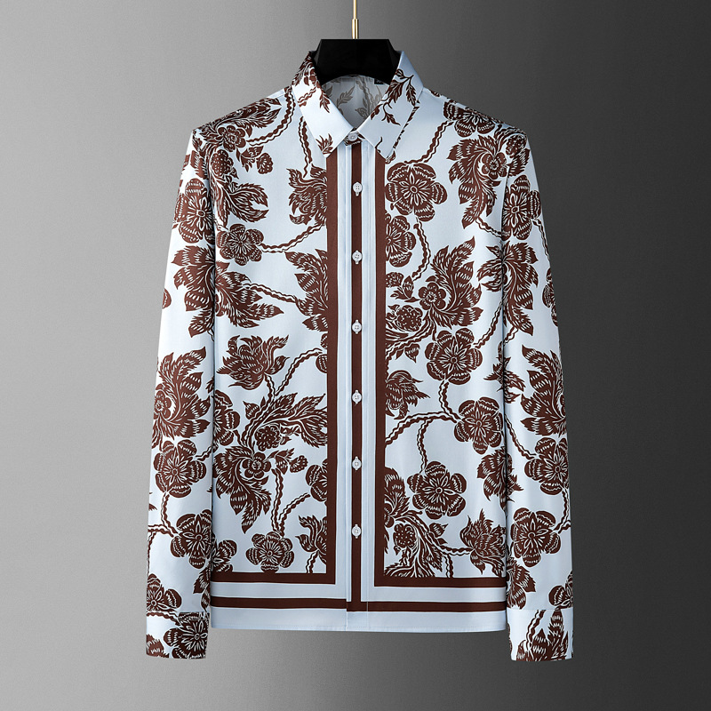 ブランドフラワープリントメンズシャツレトロストライプ長袖シャ - Streetwear Brand Flower のレビューと価格