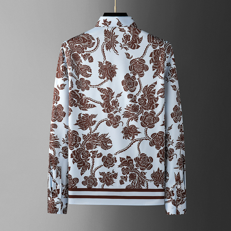 ブランドフラワープリントメンズシャツレトロストライプ長袖シャ - Streetwear Brand Flower のレビューと価格