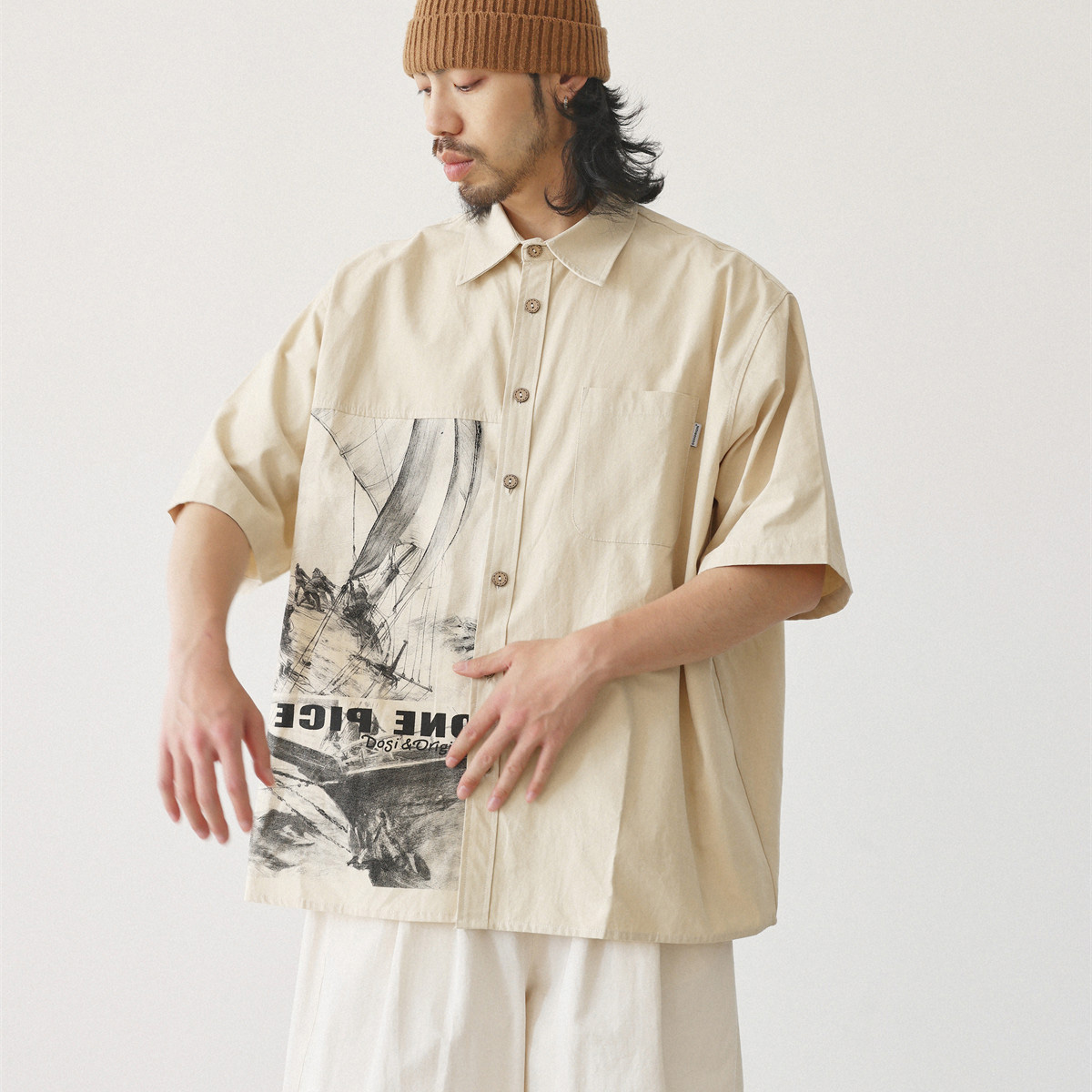 日本のファッションシャツ男性ヴィンテージプリントルーズカジュ - Streetwear Brand Japanese のレビューと価格