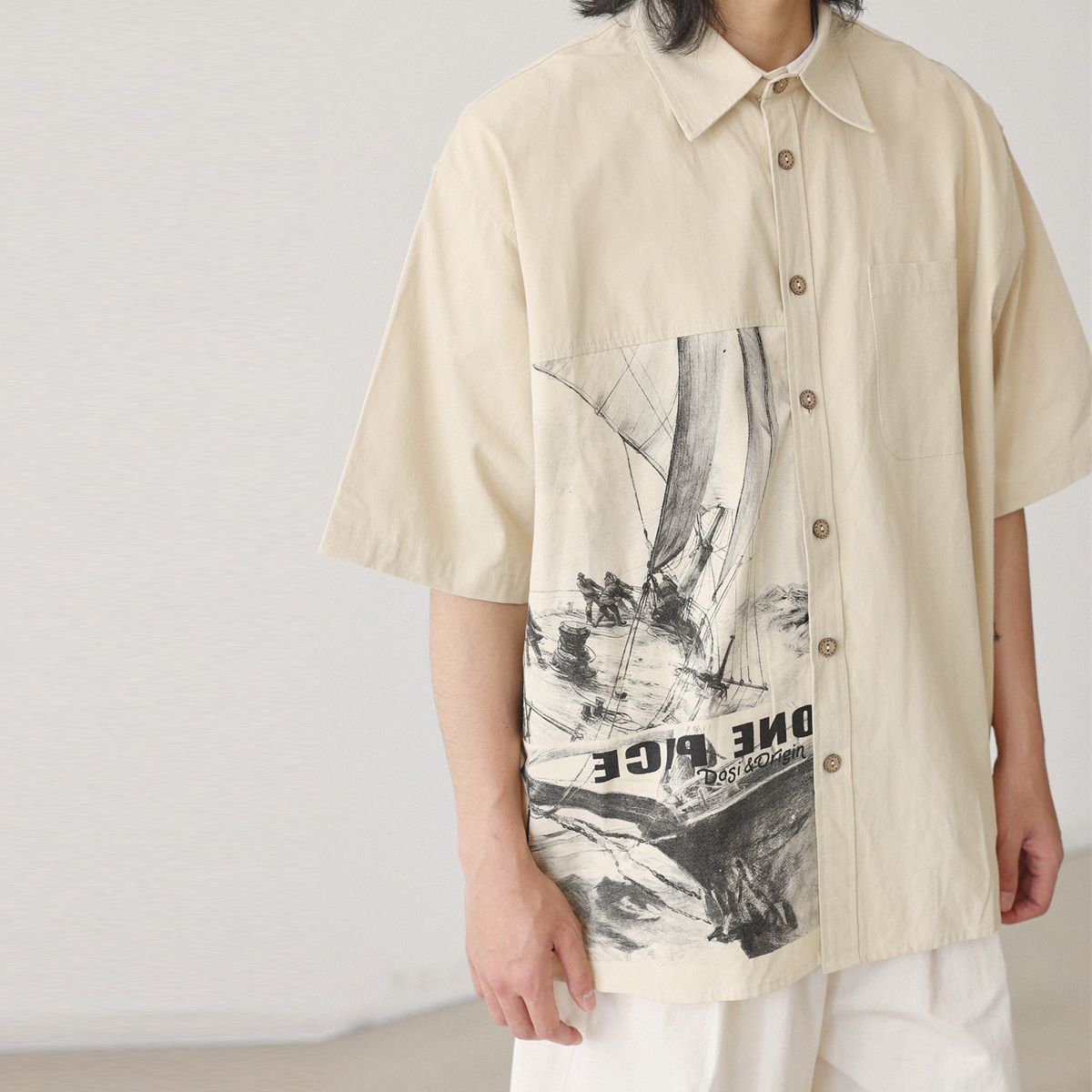 日本のファッションシャツ男性ヴィンテージプリントルーズカジュ - Streetwear Brand Japanese のレビューと価格