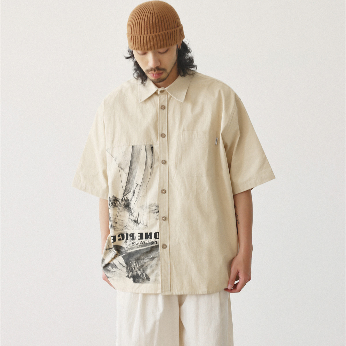 日本のファッションシャツ男性ヴィンテージプリントルーズカジュ - Streetwear Brand Japanese のレビューと価格